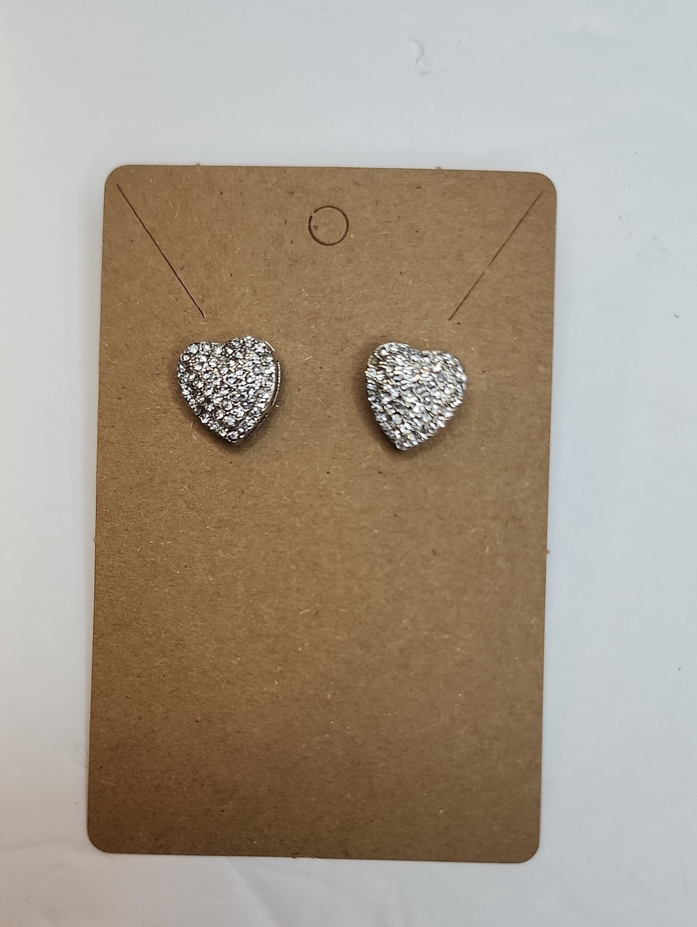 Silver Tone Crystal Pavé Heart Stud Earrings Rhinestone Jewelry